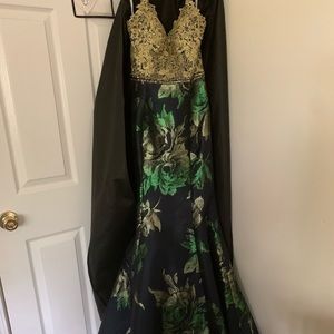 Navy, gold, green prom/homecoming/formal dress